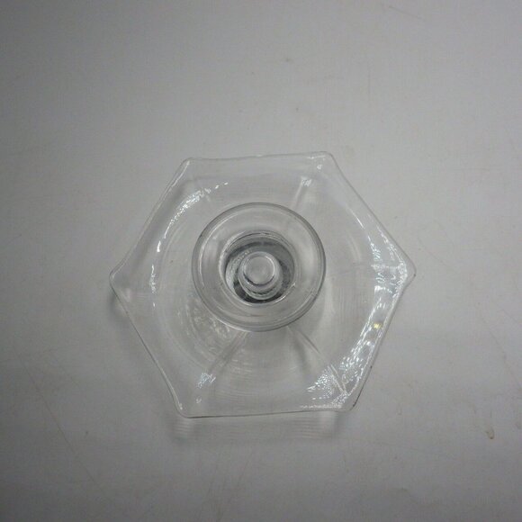 Clear Glass Taper Candlestick Candle Holder Hexagon Vintage Flared Base Wedding - Picture 4 of 5